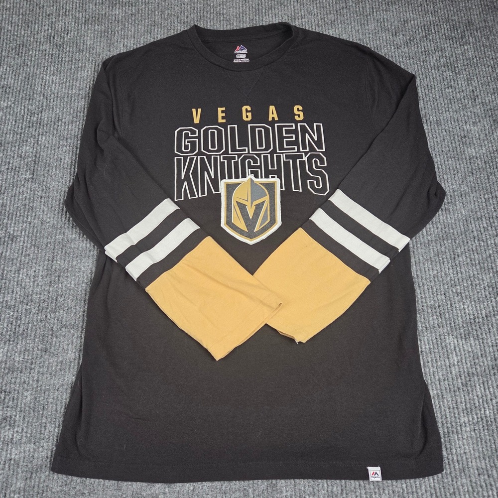 Las Vegas Golden Knights NHL Long Sleeve T Shirt Mens XL Gray Gold White Stripes